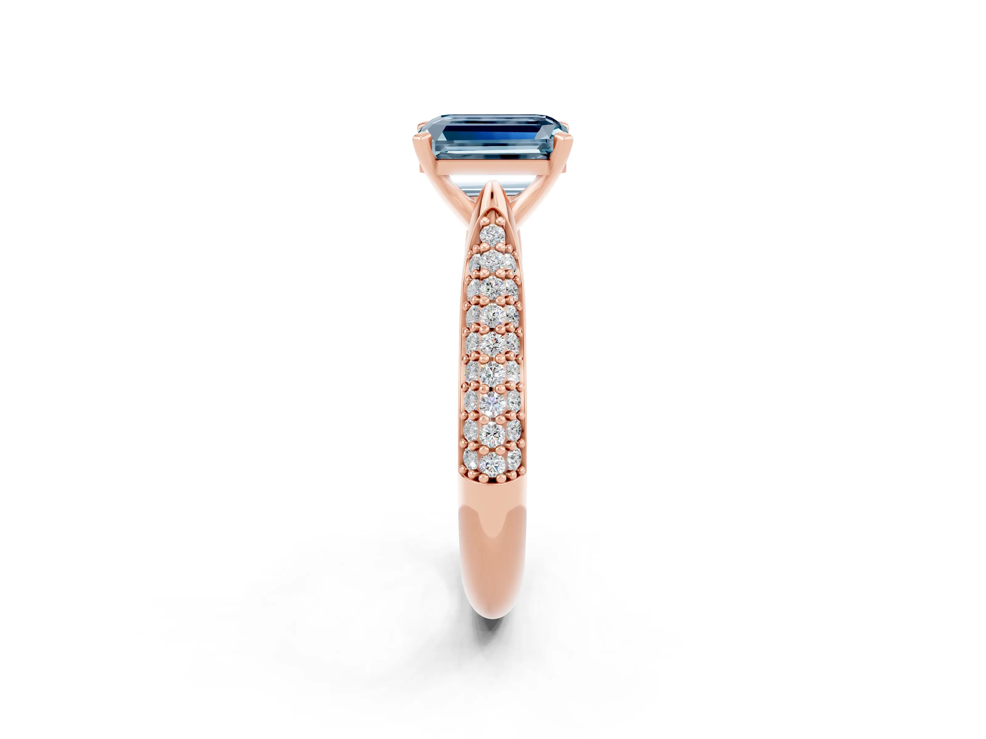 Rose gold Emerald Cut Diamond Solitaire Engagement Ring with Pavé Band and Four-Prong Setting_2