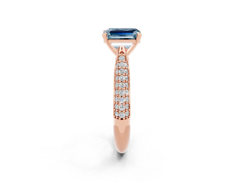 Rose gold Emerald Cut Diamond Solitaire Engagement Ring with Pavé Band and Four-Prong Setting_2