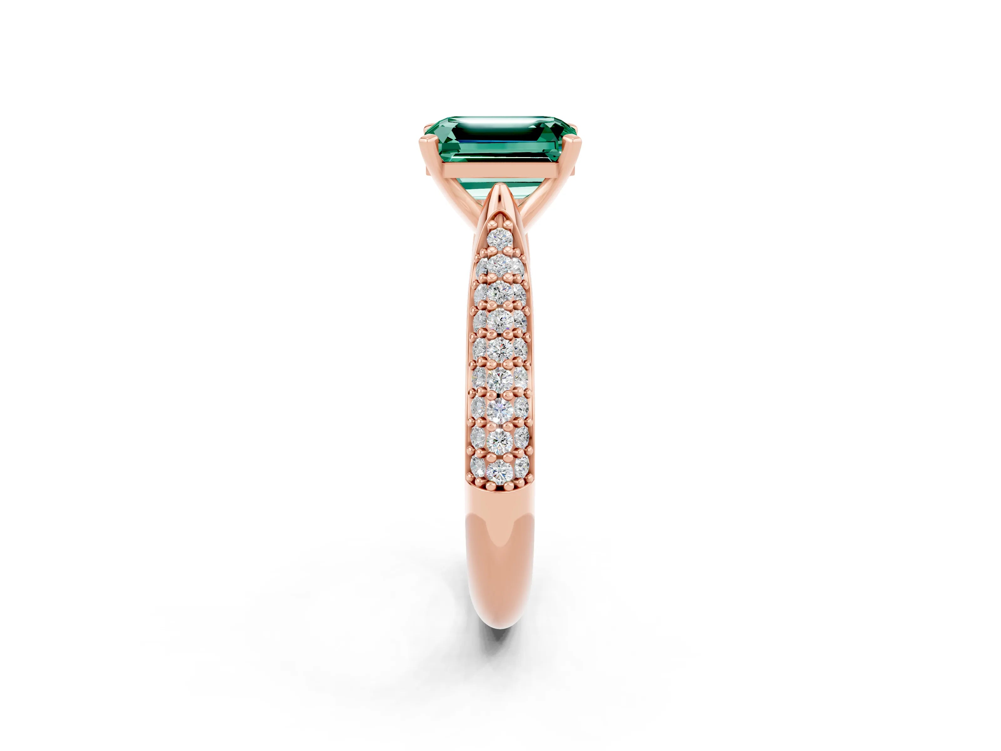Rose gold Emerald Cut Diamond Solitaire Engagement Ring with Pavé Band and Four-Prong Setting_2