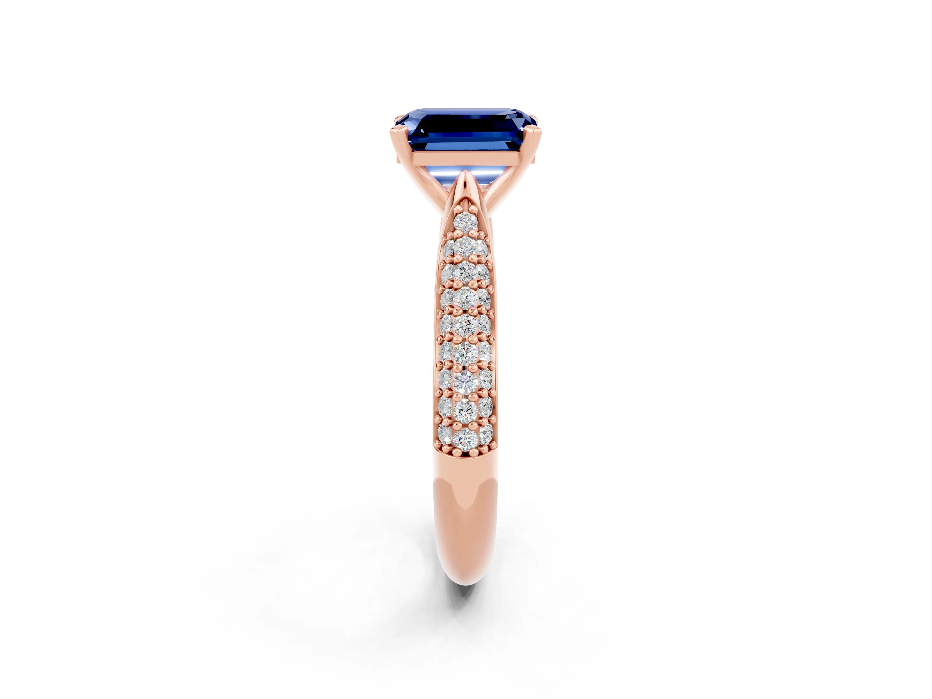 Rose gold Emerald Cut Diamond Solitaire Engagement Ring with Pavé Band and Four-Prong Setting_2