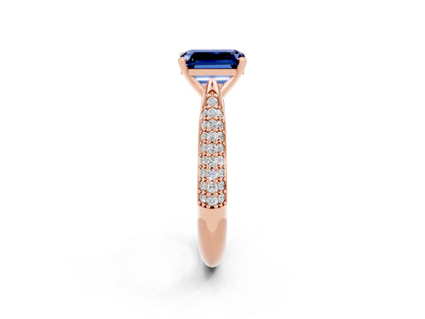 Rose gold Emerald Cut Diamond Solitaire Engagement Ring with Pavé Band and Four-Prong Setting_2