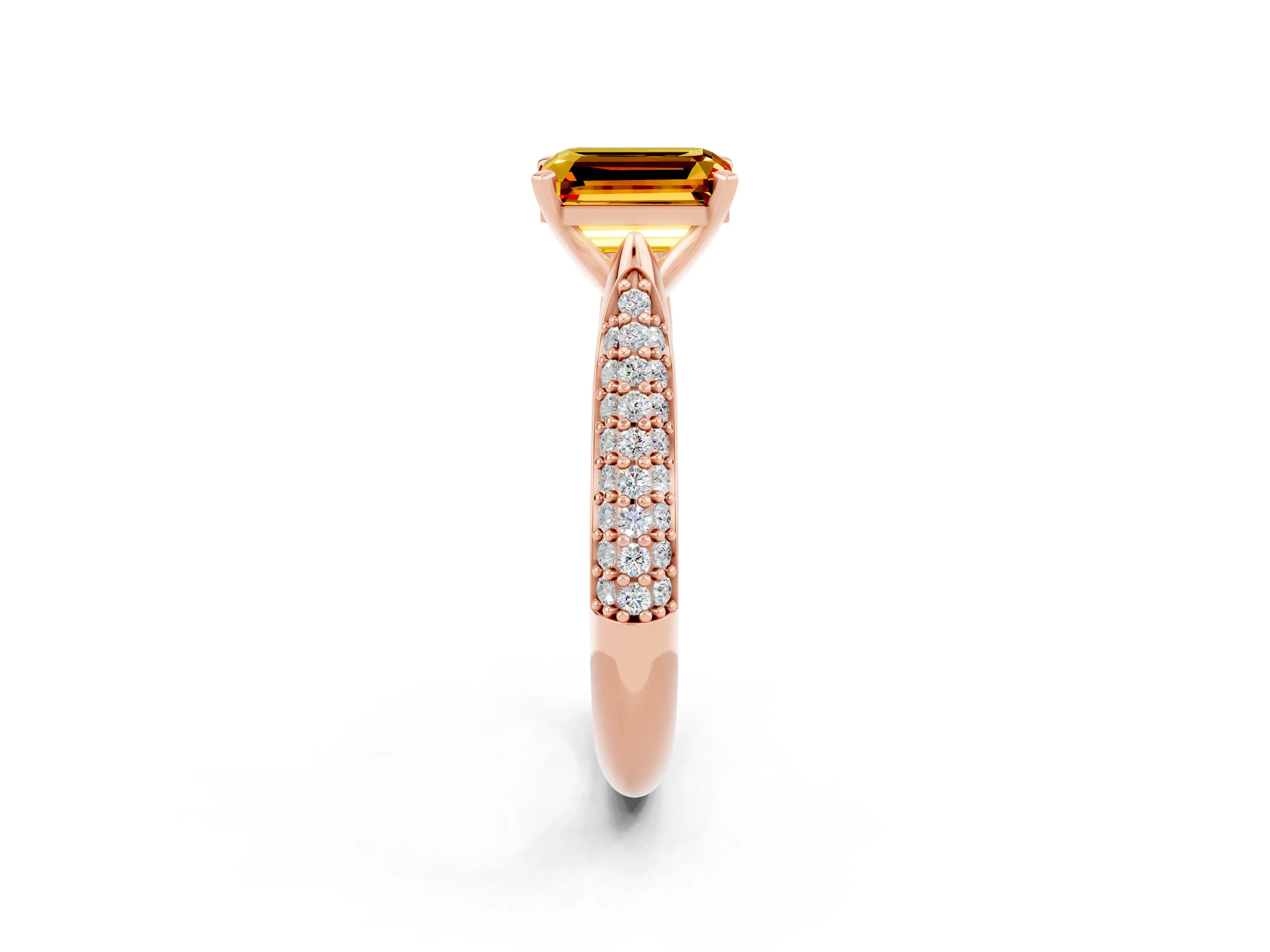 Rose gold Emerald Cut Diamond Solitaire Engagement Ring with Pavé Band and Four-Prong Setting_2