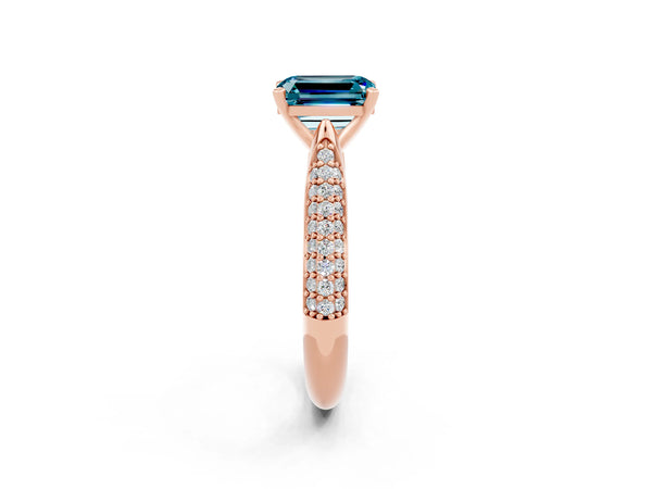 Rose gold Emerald Cut Diamond Solitaire Engagement Ring with Pavé Band and Four-Prong Setting