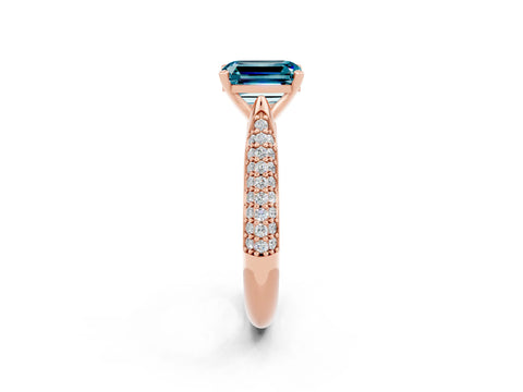 Rose gold Emerald Cut Diamond Solitaire Engagement Ring with Pavé Band and Four-Prong Setting_2