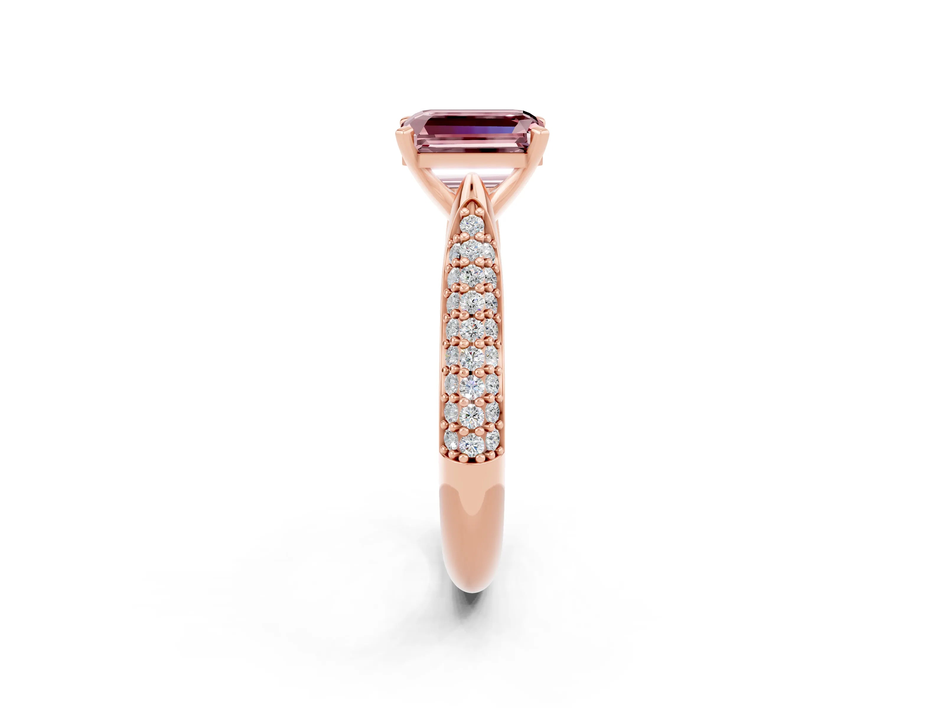 Rose gold Emerald Cut Diamond Solitaire Engagement Ring with Pavé Band and Four-Prong Setting_2