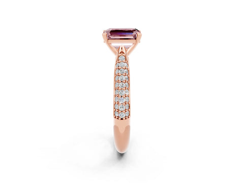 Rose gold Emerald Cut Diamond Solitaire Engagement Ring with Pavé Band and Four-Prong Setting_2