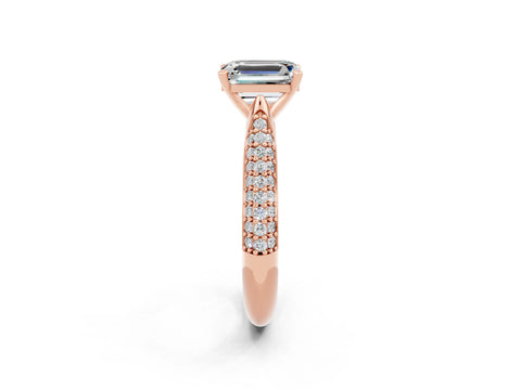 Rose gold Emerald Cut Diamond Solitaire Engagement Ring with Pavé Band and Four-Prong Setting_2