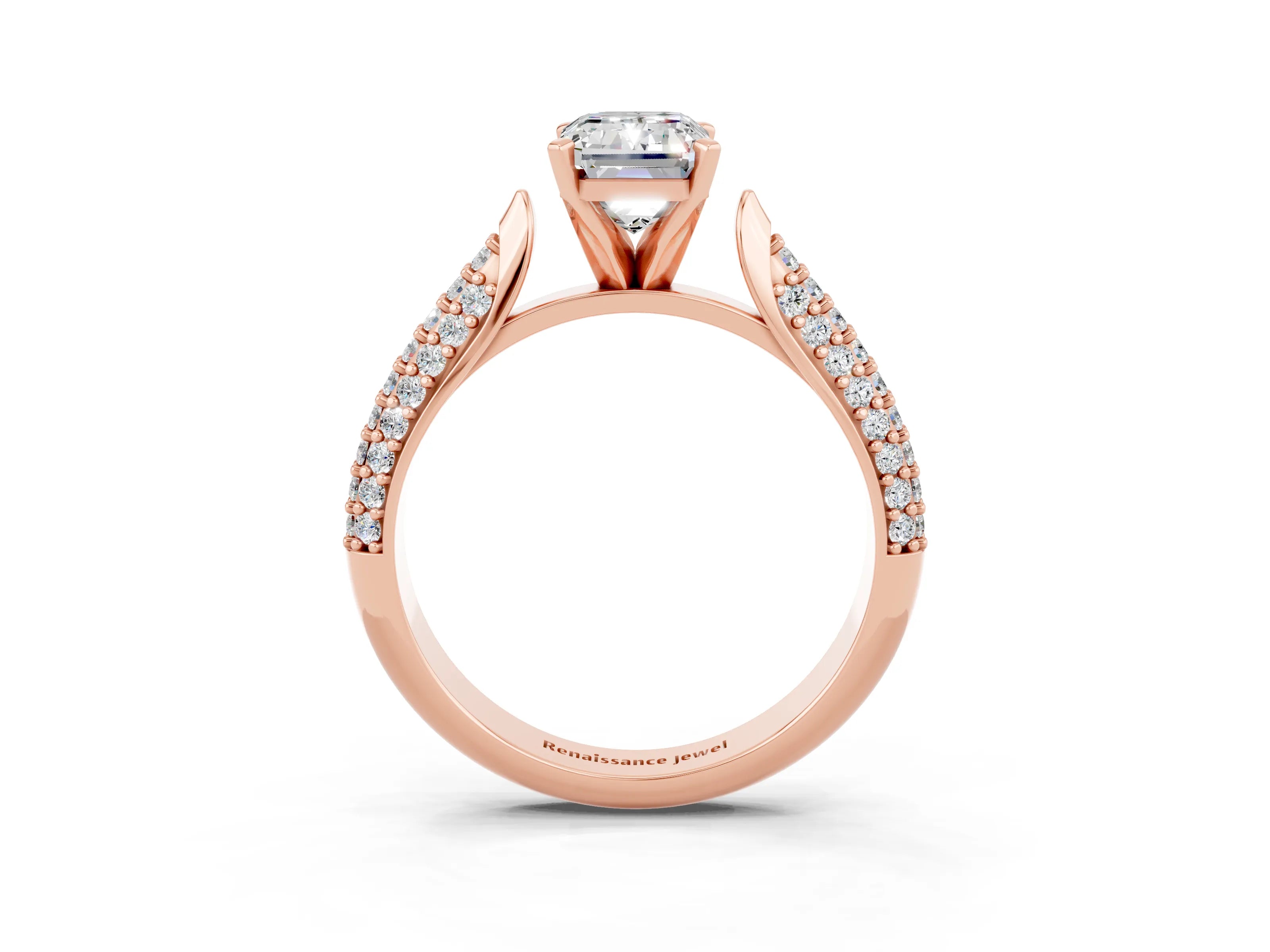 Rose gold Emerald Cut Diamond Solitaire Engagement Ring with Pavé Band and Four-Prong Setting_3