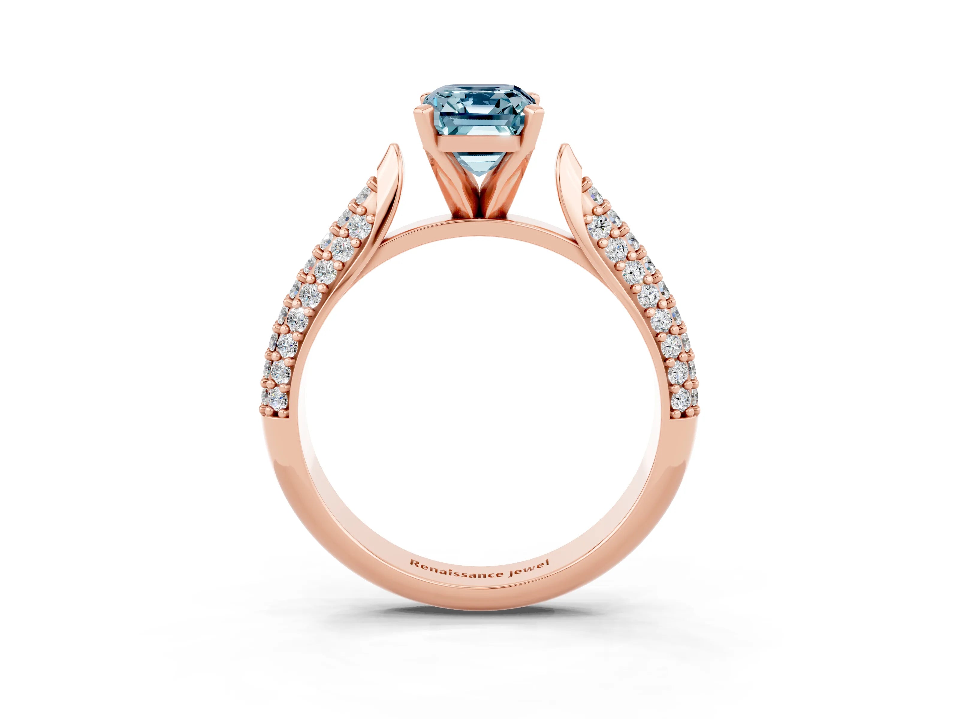 Rose gold Emerald Cut Diamond Solitaire Engagement Ring with Pavé Band and Four-Prong Setting_3