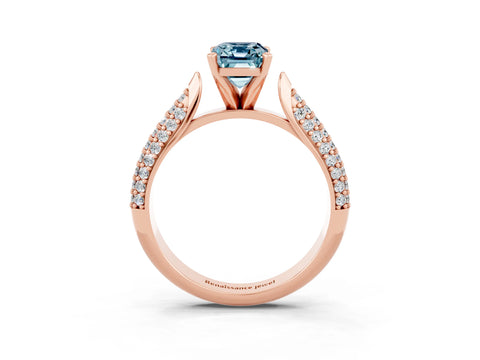 Rose gold Emerald Cut Diamond Solitaire Engagement Ring with Pavé Band and Four-Prong Setting_3