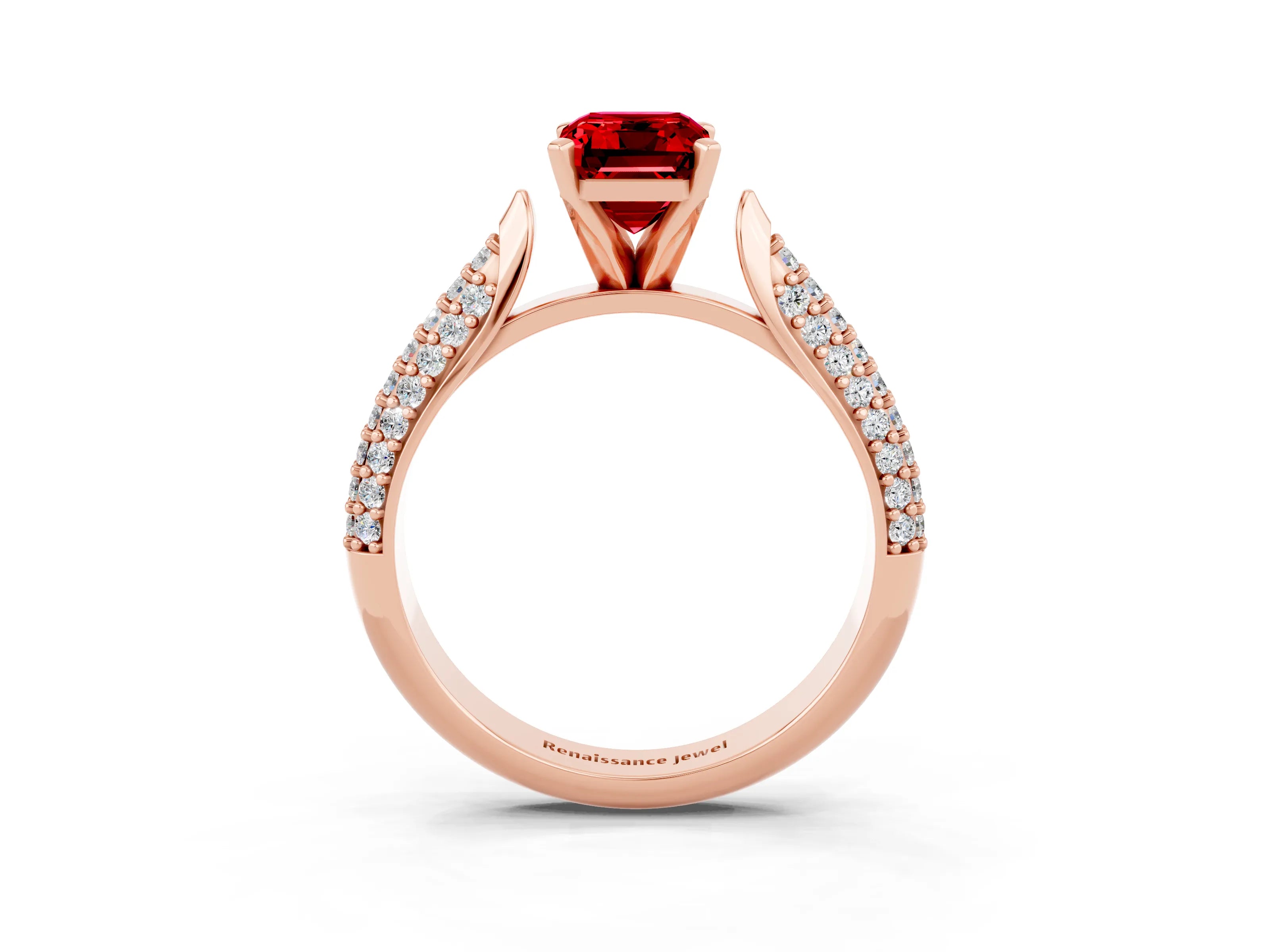 Rose gold Emerald Cut Diamond Solitaire Engagement Ring with Pavé Band and Four-Prong Setting_3
