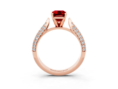 Rose gold Emerald Cut Diamond Solitaire Engagement Ring with Pavé Band and Four-Prong Setting_3