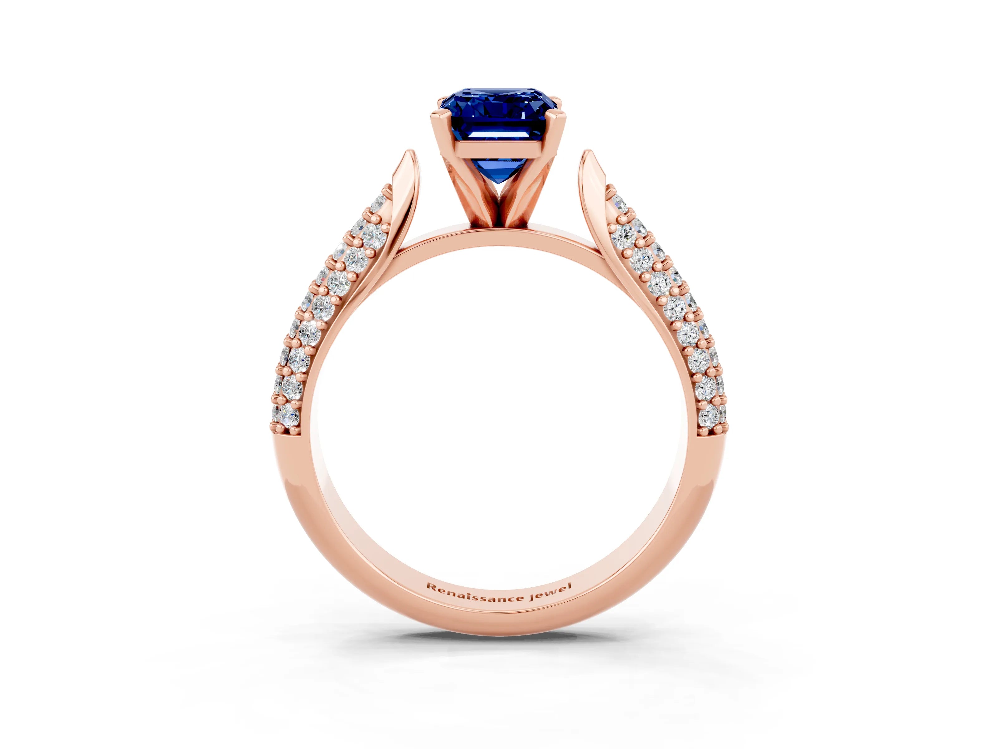 Rose gold Emerald Cut Diamond Solitaire Engagement Ring with Pavé Band and Four-Prong Setting_3