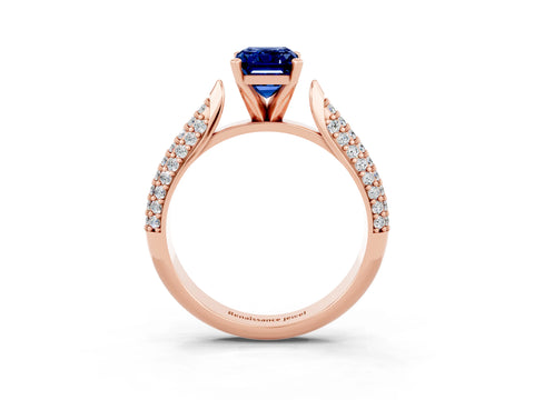 Rose gold Emerald Cut Diamond Solitaire Engagement Ring with Pavé Band and Four-Prong Setting_3