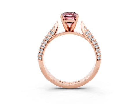 Rose gold Emerald Cut Diamond Solitaire Engagement Ring with Pavé Band and Four-Prong Setting_3