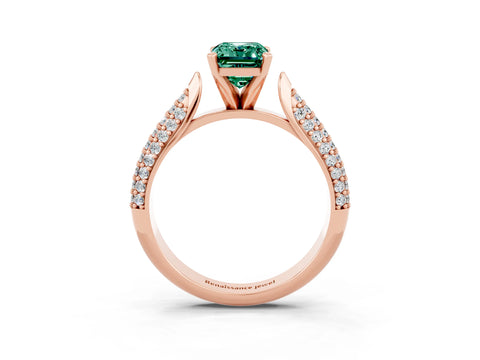 Rose gold Emerald Cut Diamond Solitaire Engagement Ring with Pavé Band and Four-Prong Setting_3