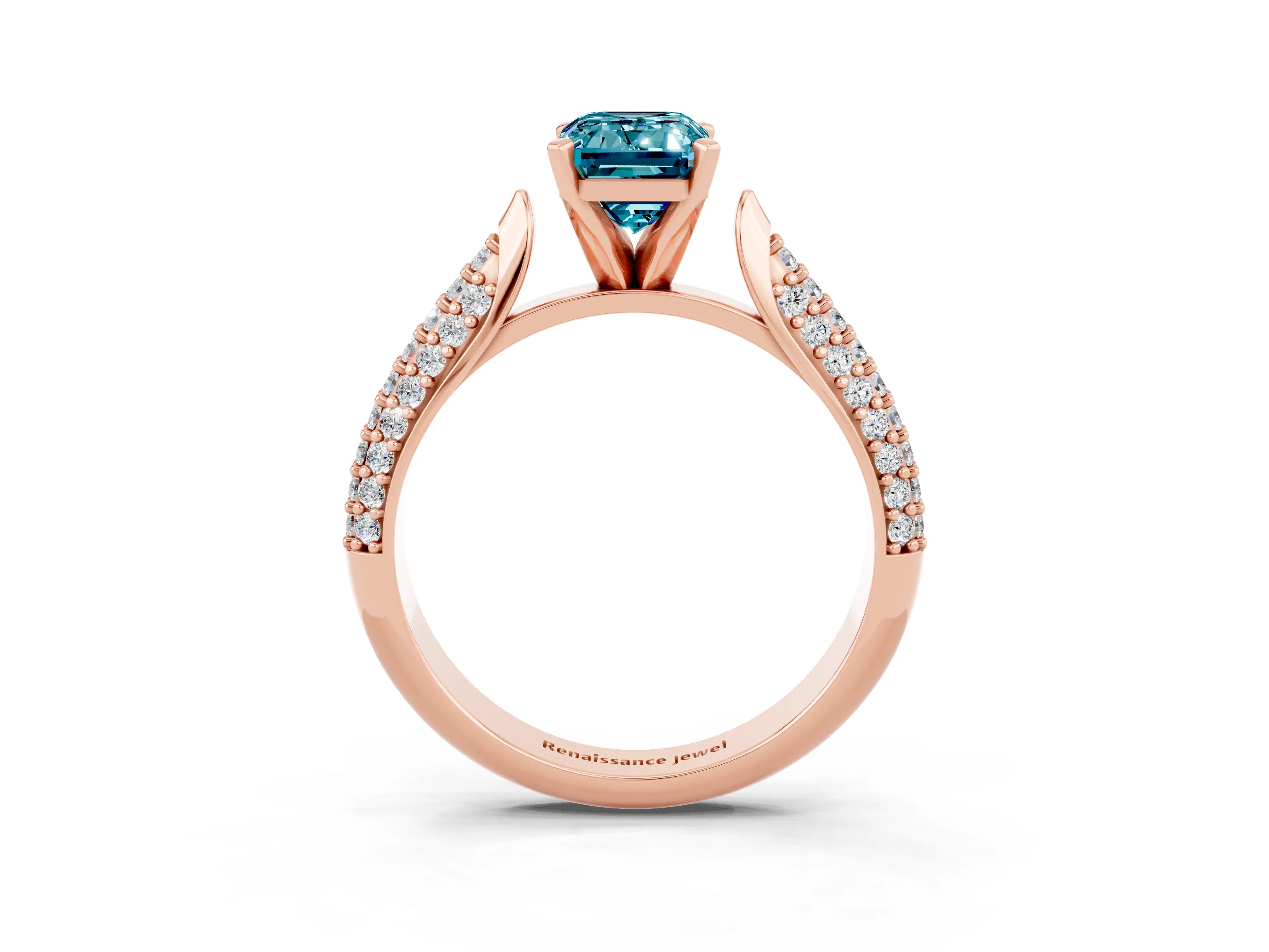 Rose gold Emerald Cut Diamond Solitaire Engagement Ring with Pavé Band and Four-Prong Setting_3