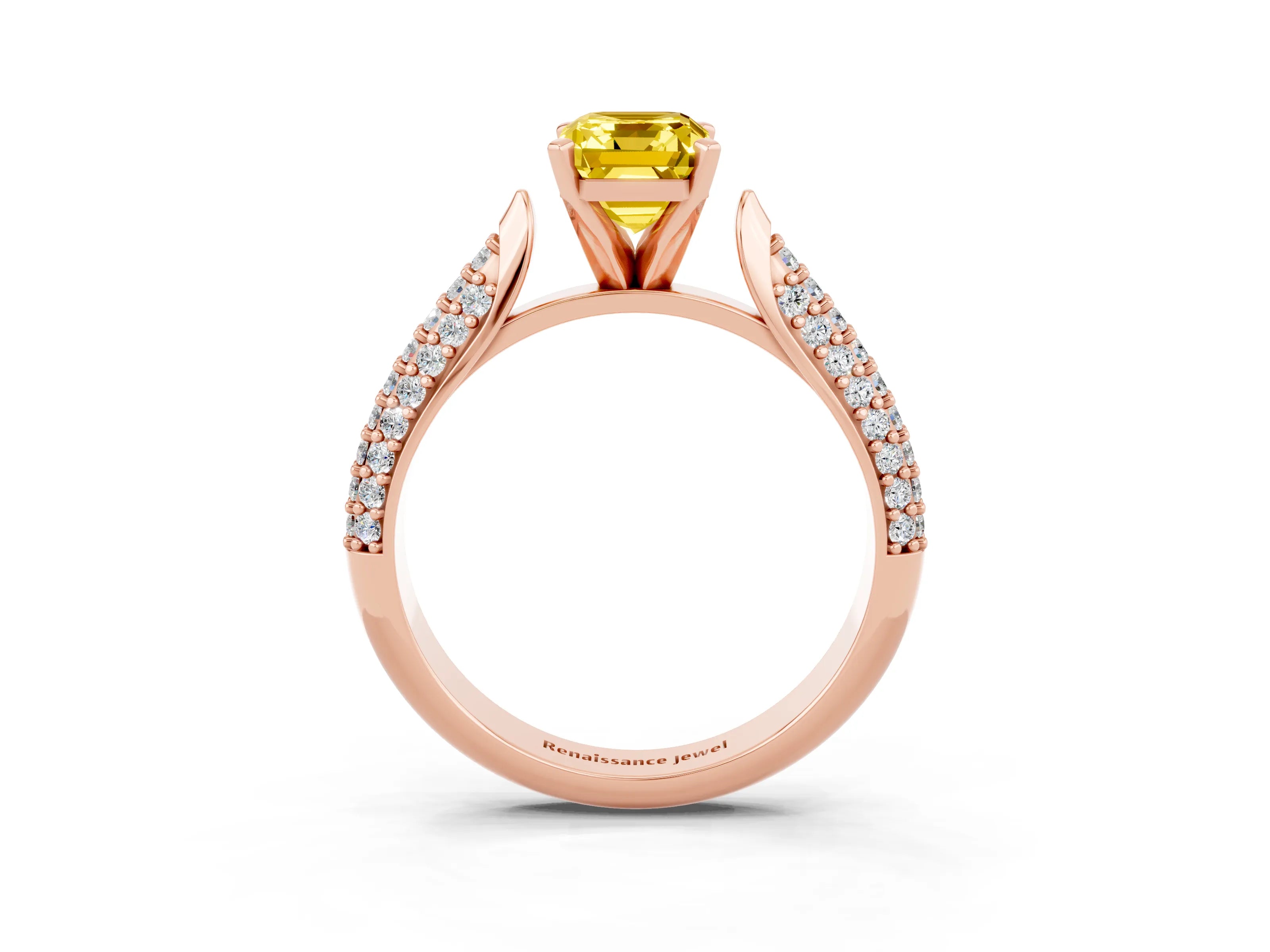Rose gold Emerald Cut Diamond Solitaire Engagement Ring with Pavé Band and Four-Prong Setting_3