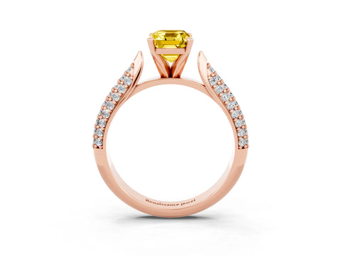 Rose gold Emerald Cut Diamond Solitaire Engagement Ring with Pavé Band and Four-Prong Setting_3
