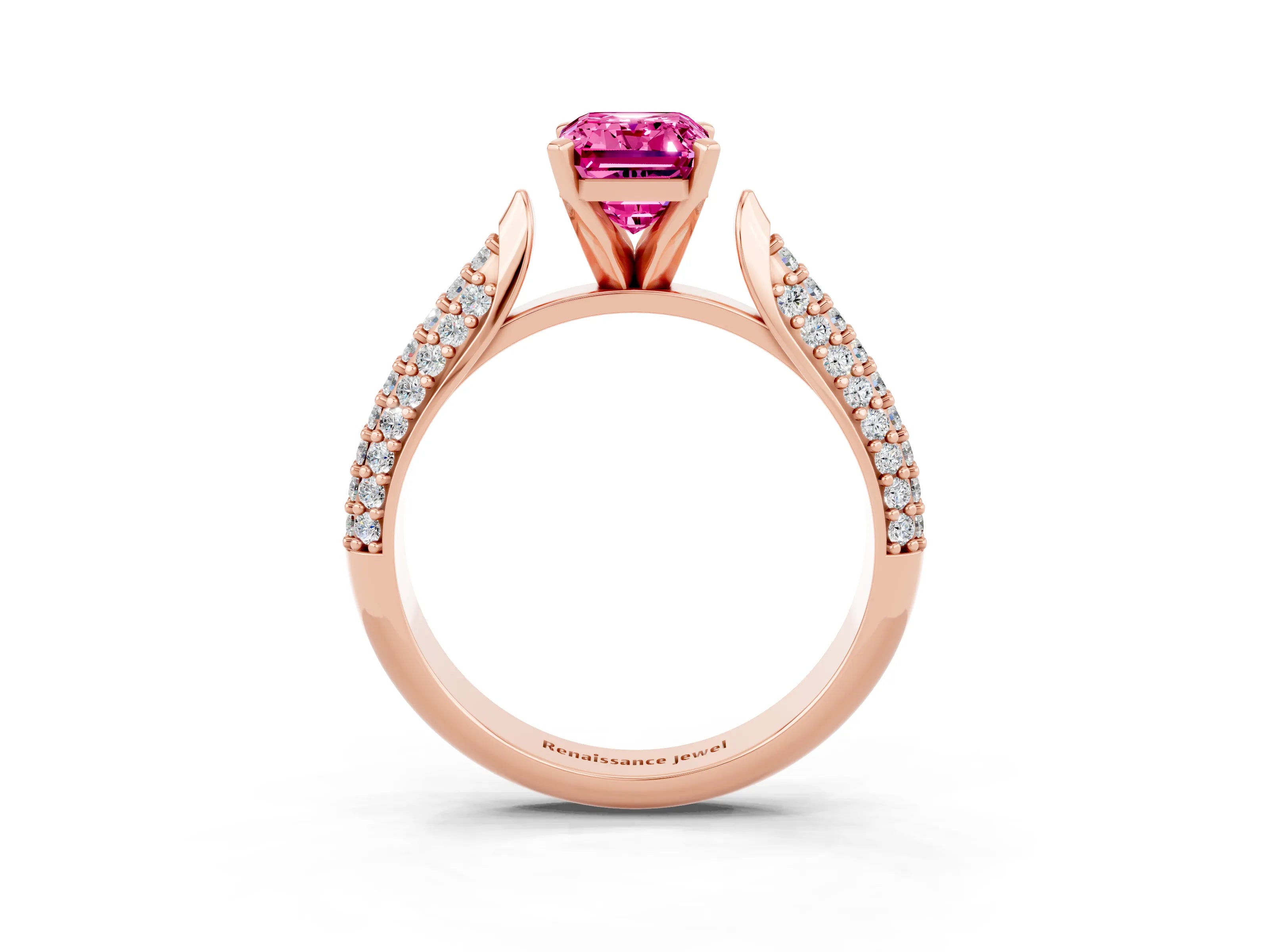 Rose gold Emerald Cut Diamond Solitaire Engagement Ring with Pavé Band and Four-Prong Setting_3