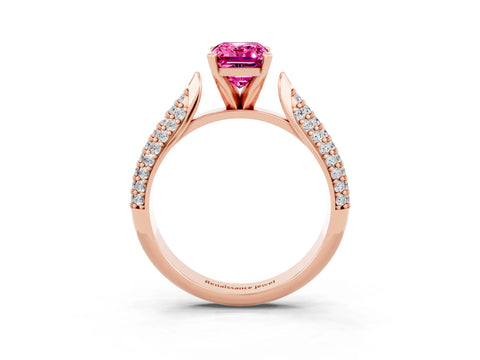 Rose gold Emerald Cut Diamond Solitaire Engagement Ring with Pavé Band and Four-Prong Setting_3