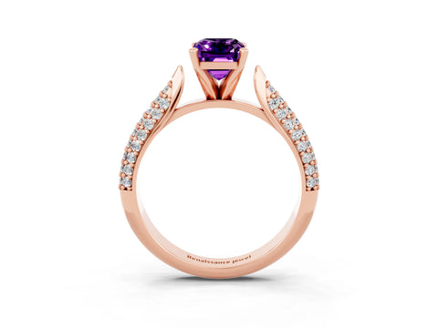 Rose gold Emerald Cut Diamond Solitaire Engagement Ring with Pavé Band and Four-Prong Setting_3