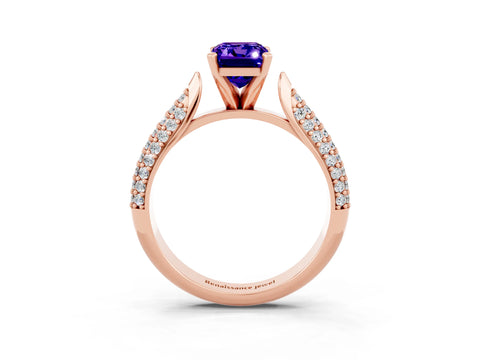 Rose gold Emerald Cut Diamond Solitaire Engagement Ring with Pavé Band and Four-Prong Setting_3
