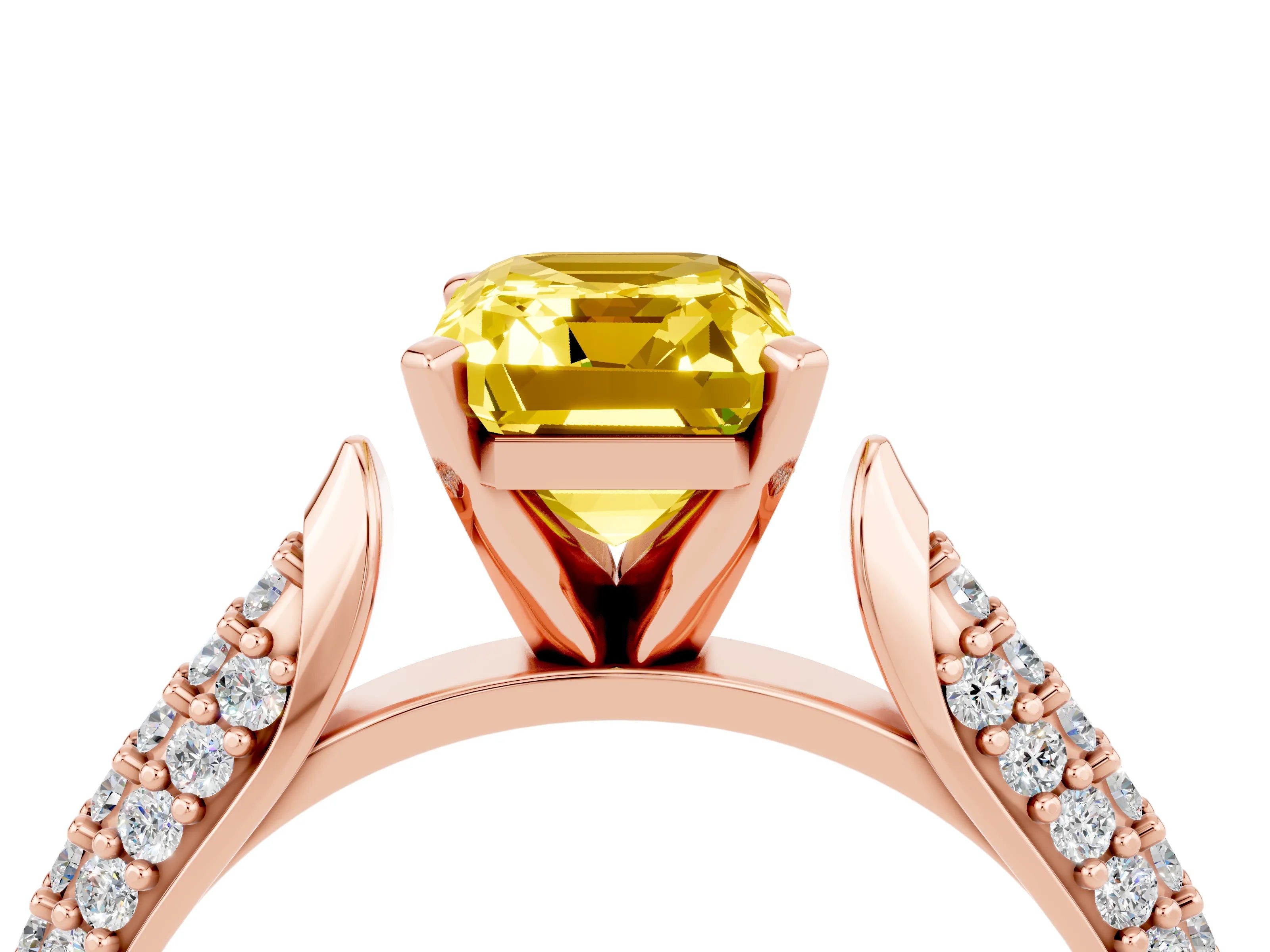 Rose gold Emerald Cut Diamond Solitaire Engagement Ring with Pavé Band and Four-Prong Setting_4