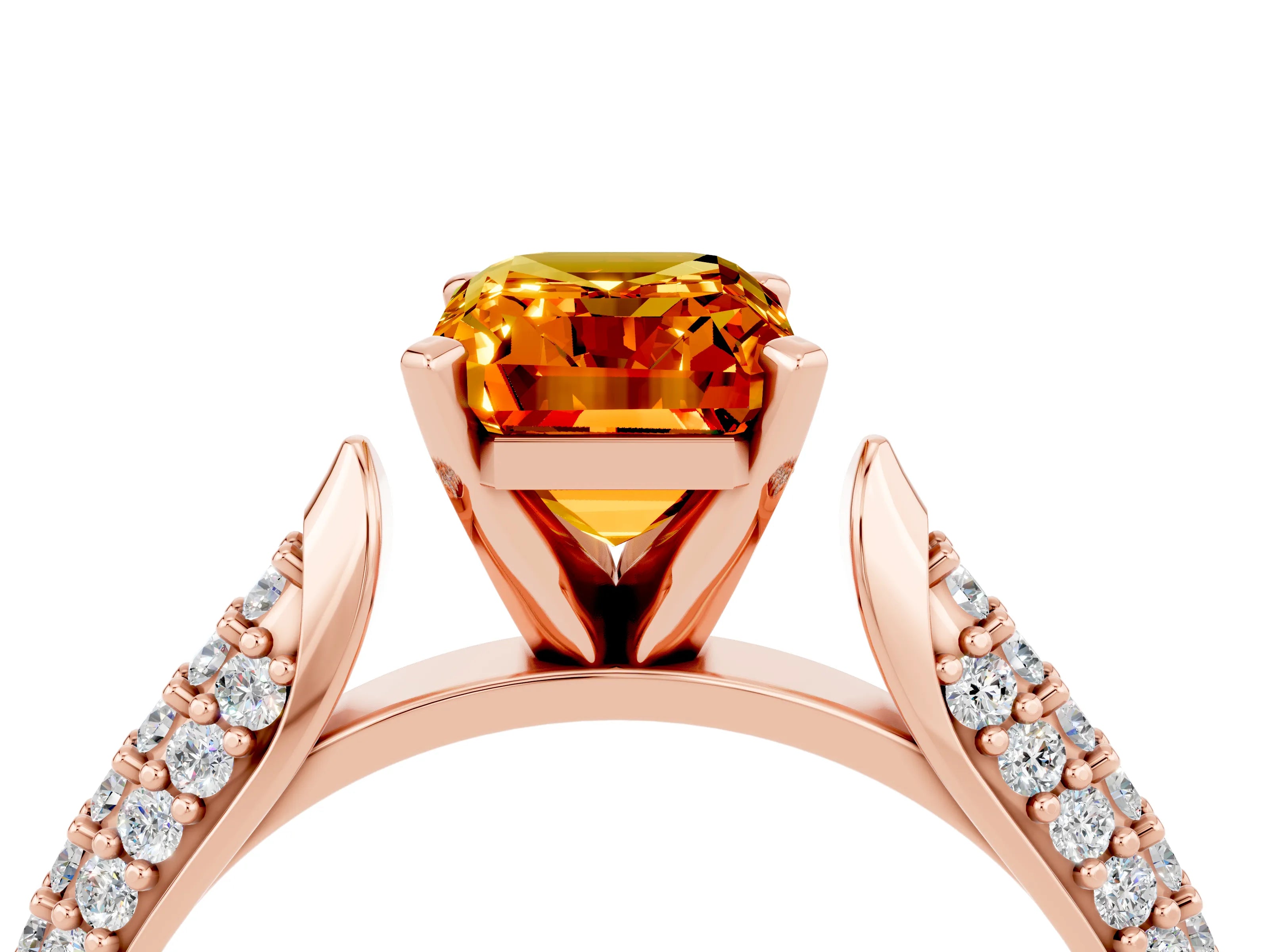 Rose gold Emerald Cut Diamond Solitaire Engagement Ring with Pavé Band and Four-Prong Setting_4