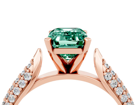 Rose gold Emerald Cut Diamond Solitaire Engagement Ring with Pavé Band and Four-Prong Setting_4