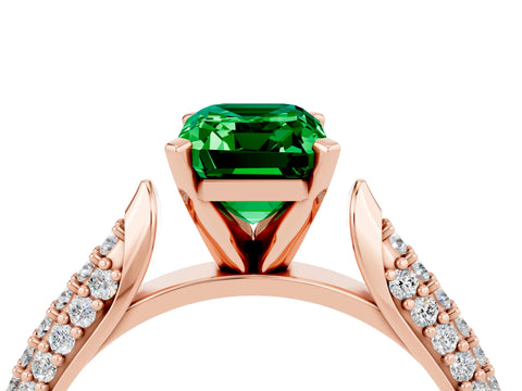 Rose gold Emerald Cut Diamond Solitaire Engagement Ring with Pavé Band and Four-Prong Setting_4