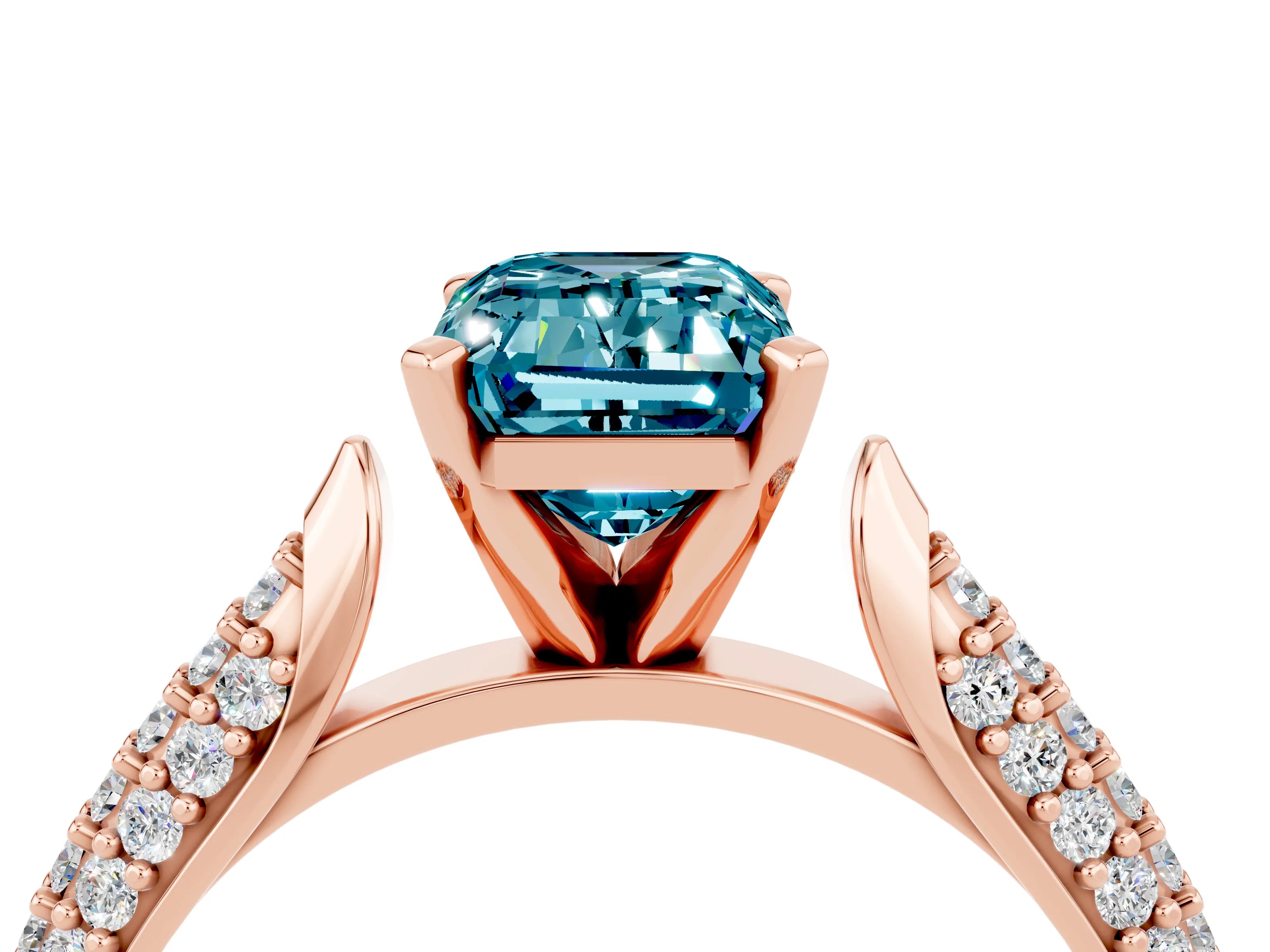 Rose gold Emerald Cut Diamond Solitaire Engagement Ring with Pavé Band and Four-Prong Setting_4