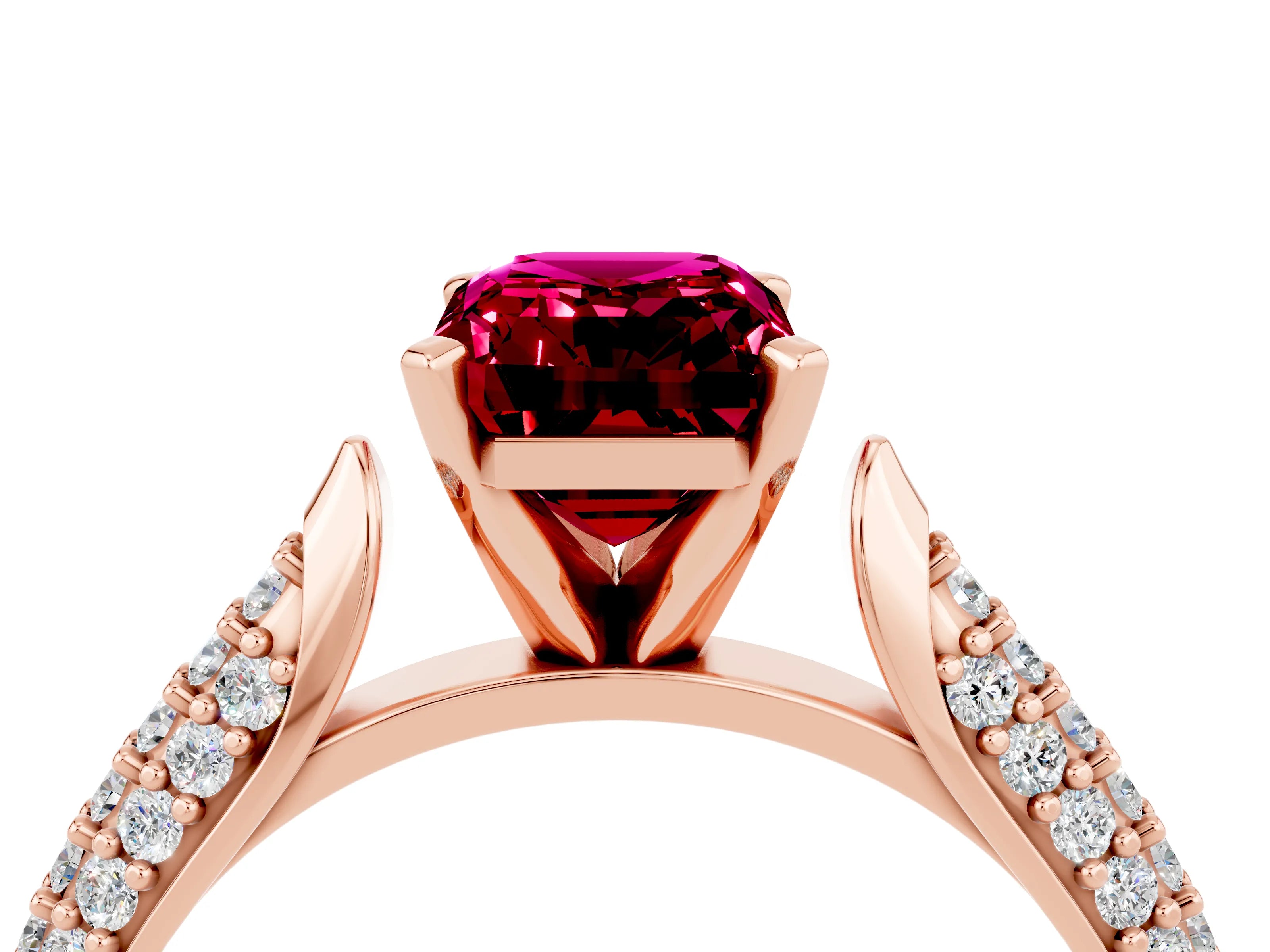 Rose gold Emerald Cut Diamond Solitaire Engagement Ring with Pavé Band and Four-Prong Setting_4
