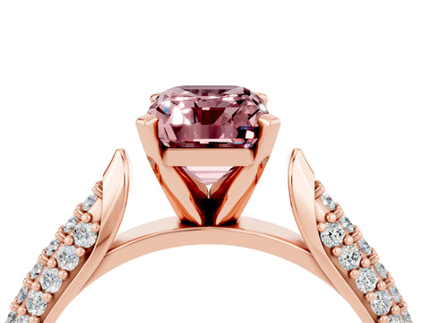 Rose gold Emerald Cut Diamond Solitaire Engagement Ring with Pavé Band and Four-Prong Setting_4