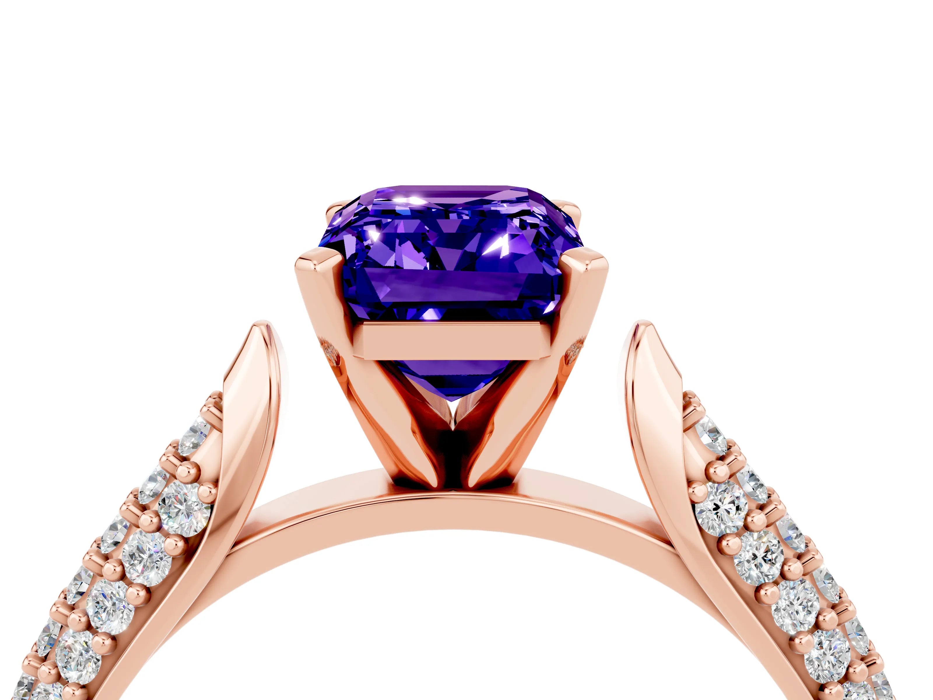 Rose gold Emerald Cut Diamond Solitaire Engagement Ring with Pavé Band and Four-Prong Setting_4