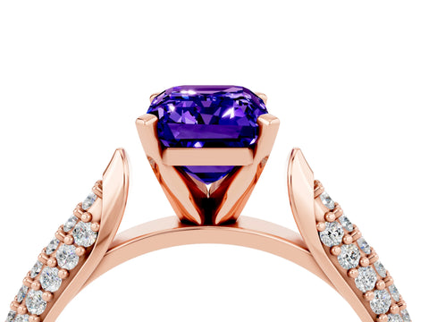 Rose gold Emerald Cut Diamond Solitaire Engagement Ring with Pavé Band and Four-Prong Setting_4