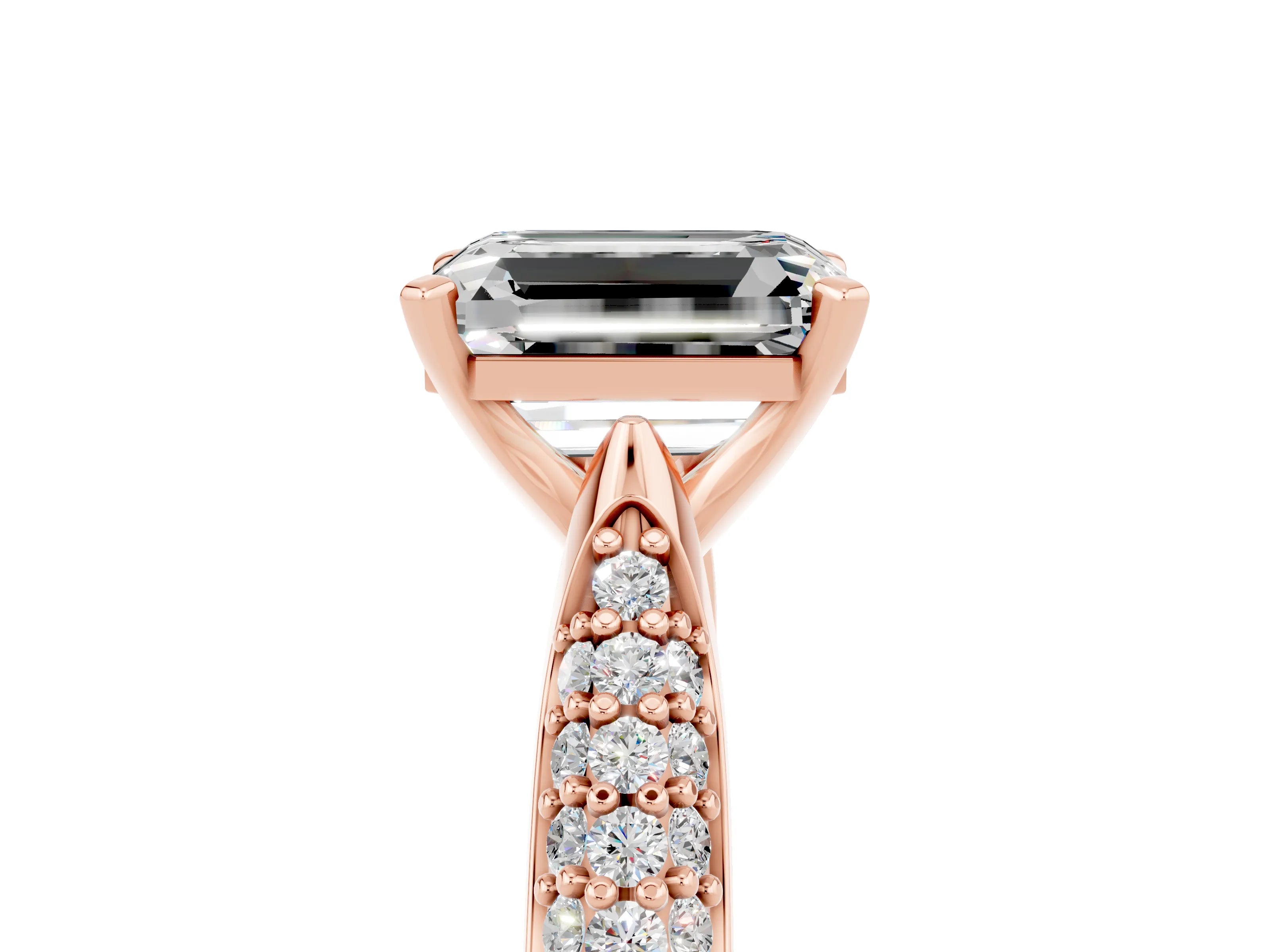 Rose gold Emerald Cut Diamond Solitaire Engagement Ring with Pavé Band and Four-Prong Setting_5