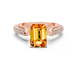 Rose gold Emerald Cut Diamond Solitaire Engagement Ring with Pavé Band and Four-Prong Setting