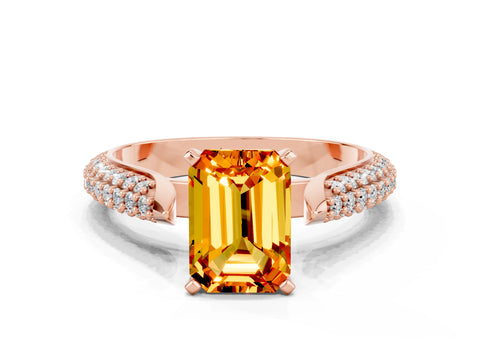 Rose gold Emerald Cut Diamond Solitaire Engagement Ring with Pavé Band and Four-Prong Setting