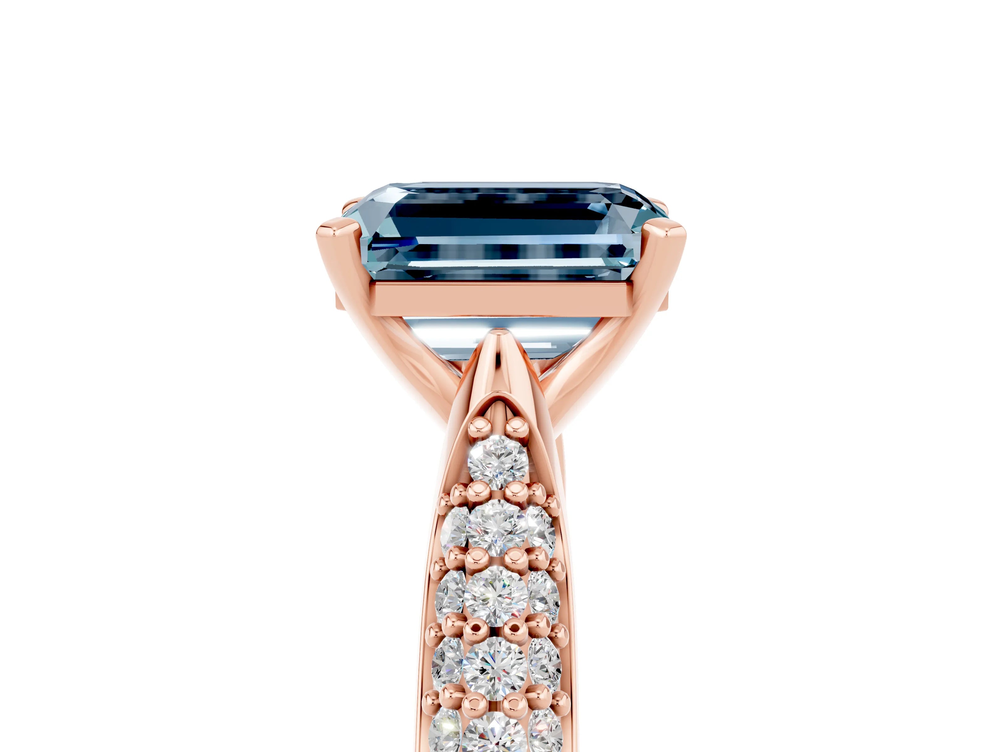 Rose gold Emerald Cut Diamond Solitaire Engagement Ring with Pavé Band and Four-Prong Setting_5