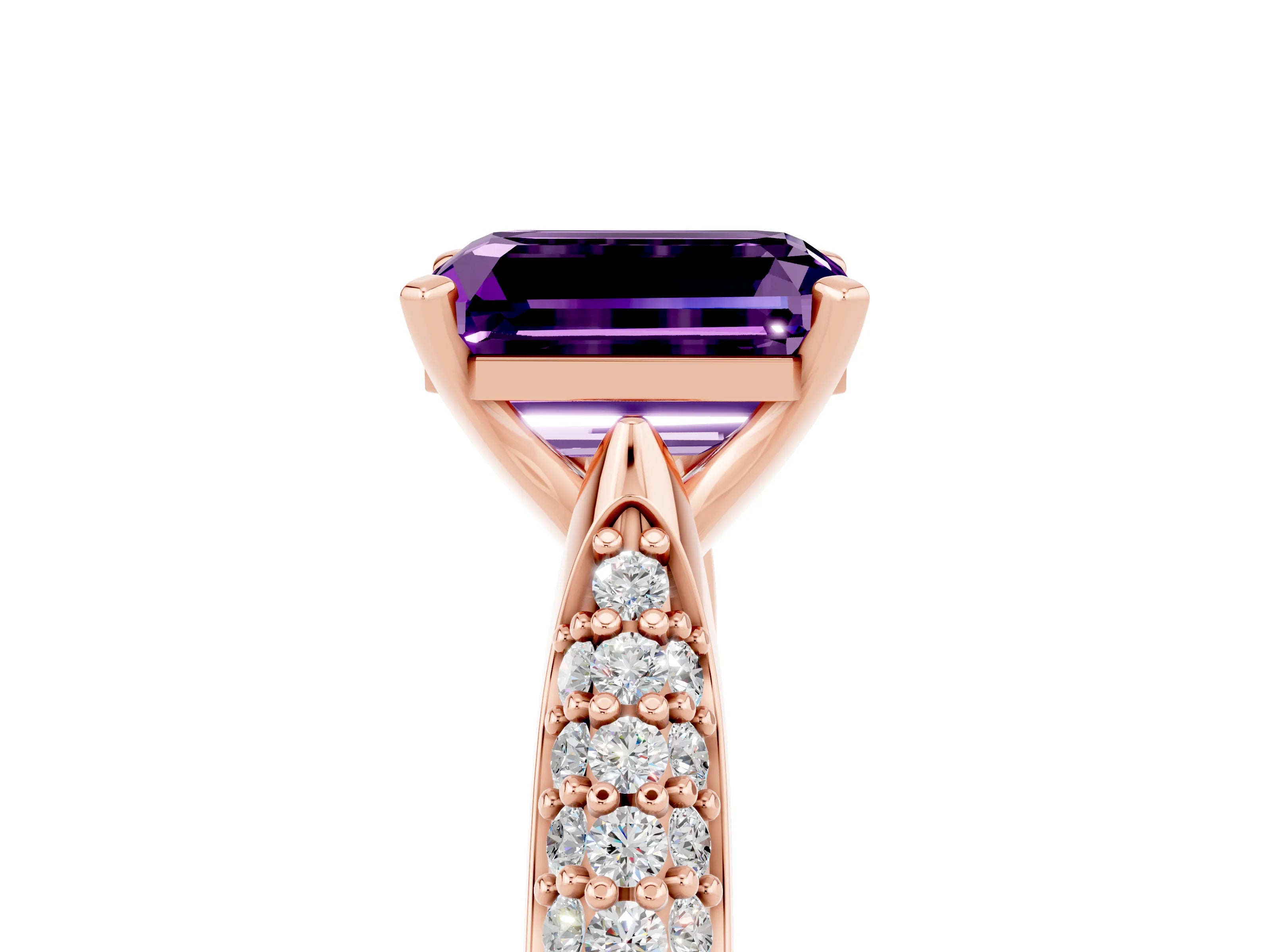 Rose gold Emerald Cut Diamond Solitaire Engagement Ring with Pavé Band and Four-Prong Setting_5