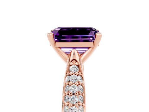Rose gold Emerald Cut Diamond Solitaire Engagement Ring with Pavé Band and Four-Prong Setting_5