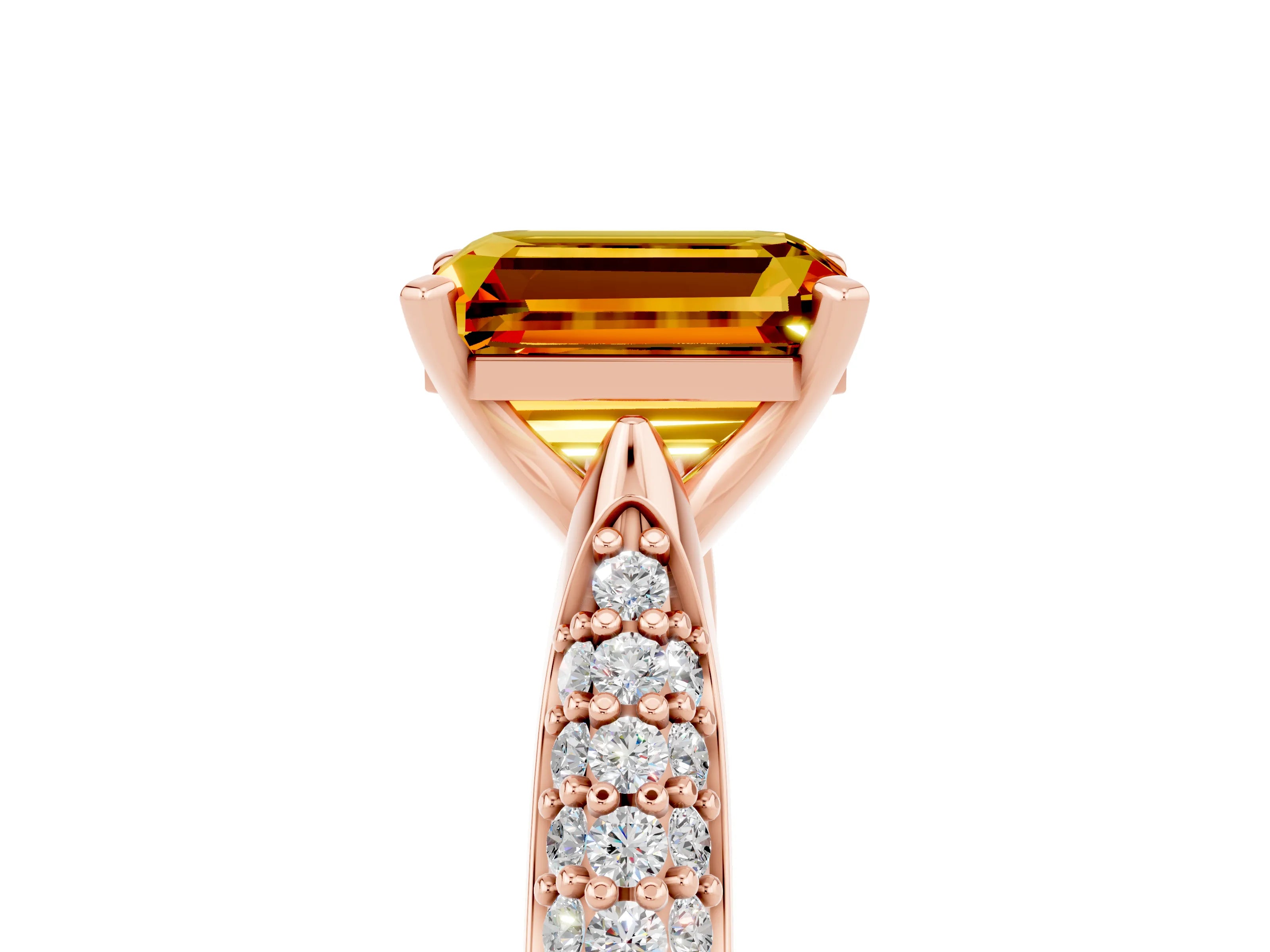 Rose gold Emerald Cut Diamond Solitaire Engagement Ring with Pavé Band and Four-Prong Setting_5