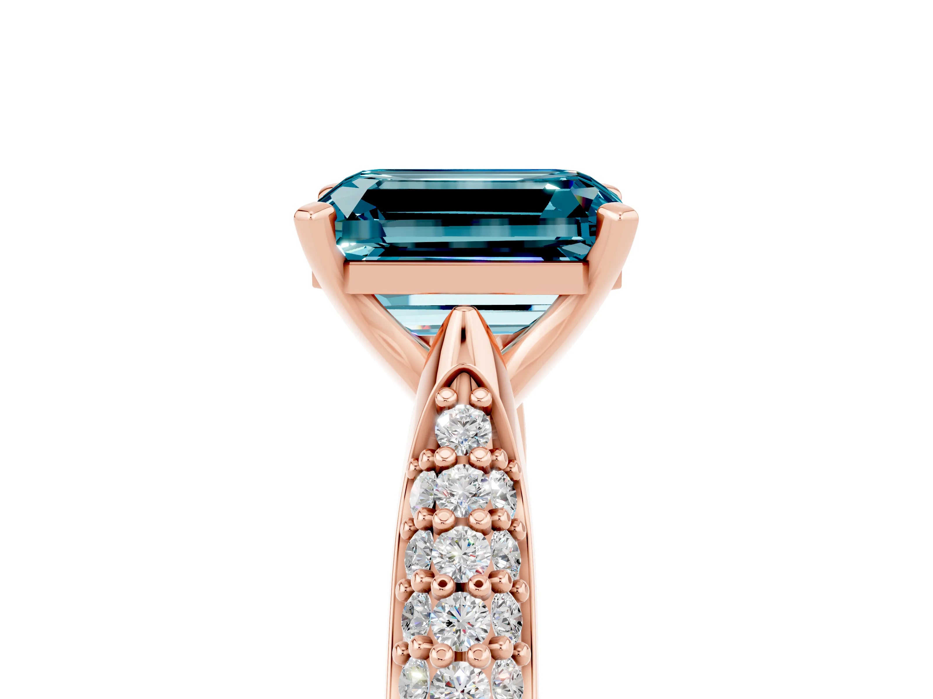 Rose gold Emerald Cut Diamond Solitaire Engagement Ring with Pavé Band and Four-Prong Setting_5