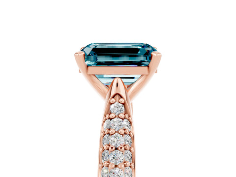 Rose gold Emerald Cut Diamond Solitaire Engagement Ring with Pavé Band and Four-Prong Setting_5