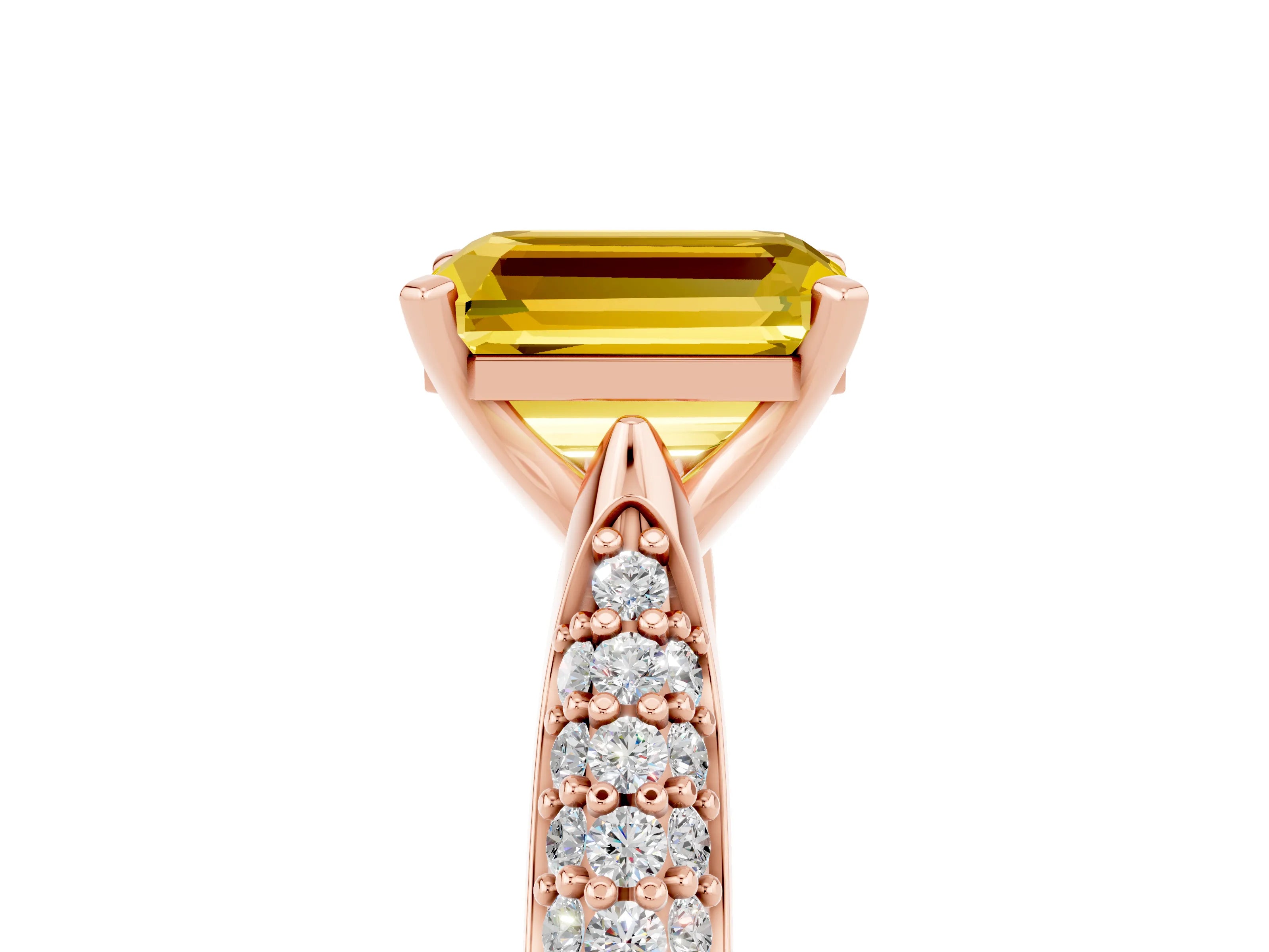 Rose gold Emerald Cut Diamond Solitaire Engagement Ring with Pavé Band and Four-Prong Setting_5