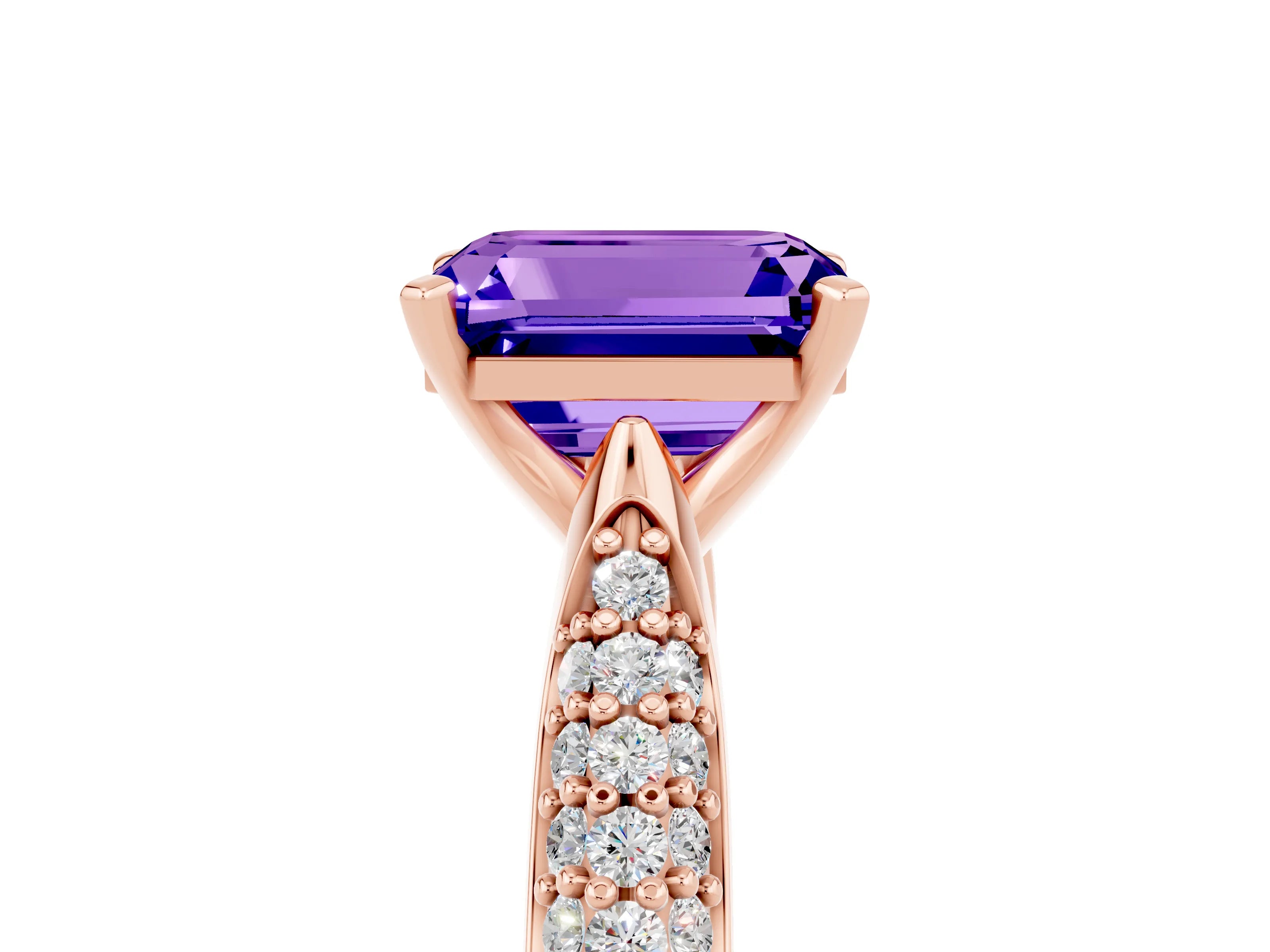 Rose gold Emerald Cut Diamond Solitaire Engagement Ring with Pavé Band and Four-Prong Setting_5