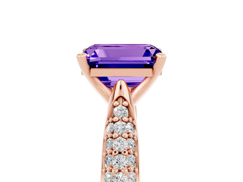 Rose gold Emerald Cut Diamond Solitaire Engagement Ring with Pavé Band and Four-Prong Setting_5