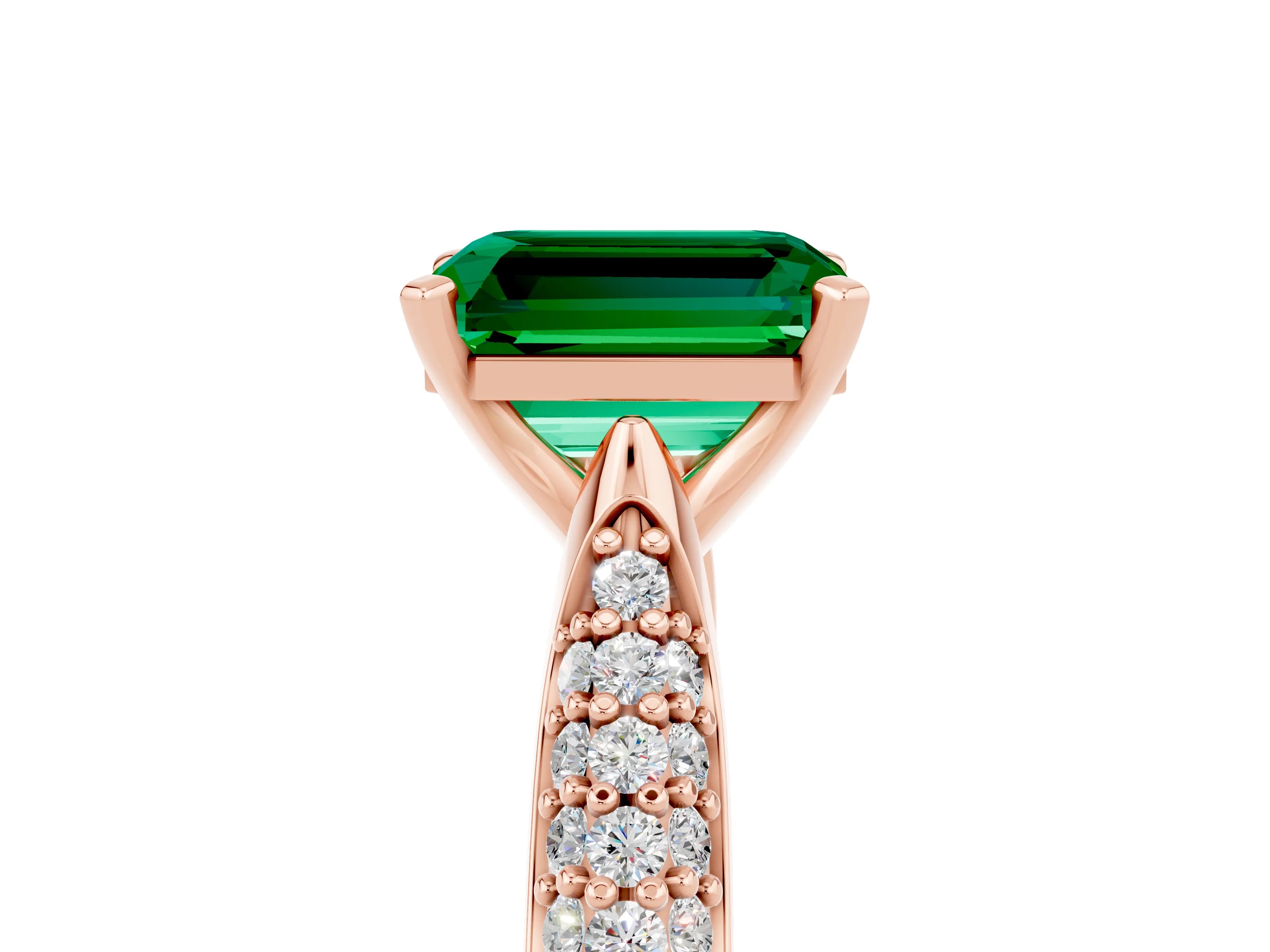 Rose gold Emerald Cut Diamond Solitaire Engagement Ring with Pavé Band and Four-Prong Setting_5