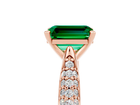 Rose gold Emerald Cut Diamond Solitaire Engagement Ring with Pavé Band and Four-Prong Setting_5